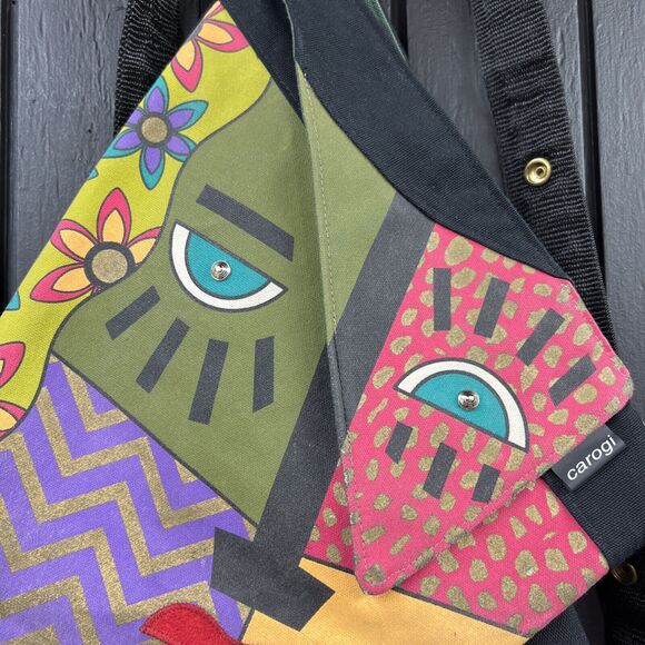 Carson Rogers Carogi Painted Face Backpack Convertible Bag 15"x14" - Picture 2 of 7